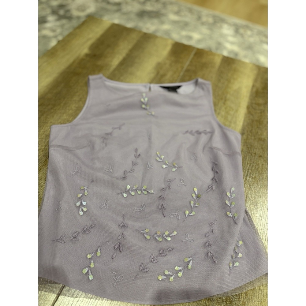 Express Lavender Sheer Mesh Embellished Floral Top‎ Sleeveless Size M